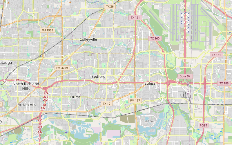 Street map of Bedford and surrounding roads; geographic context only